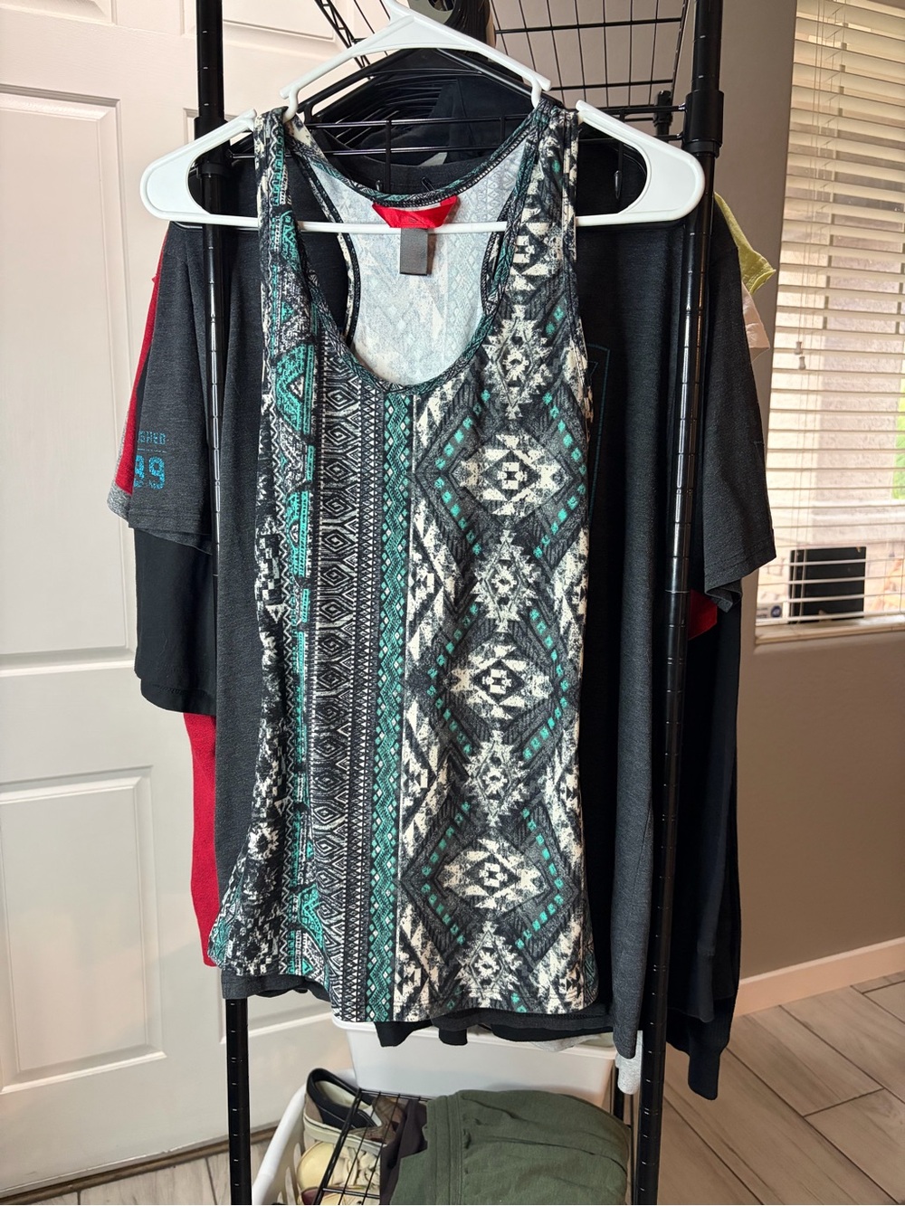 Hot Kiss Black, Teal & White Aztec Tank Top